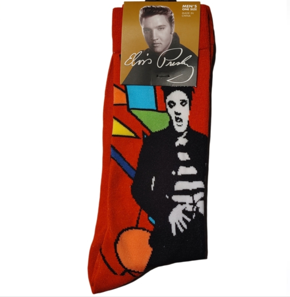 Elvis Presley Men's Red Crew Socks The King of Rock & Roll Novelty Socks